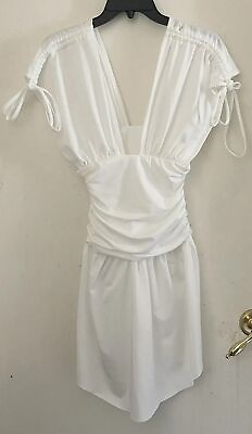 #ad Swim Cover Up Dress Womens White Beach Ruched Mini Cut off Size Small Travel $12.03