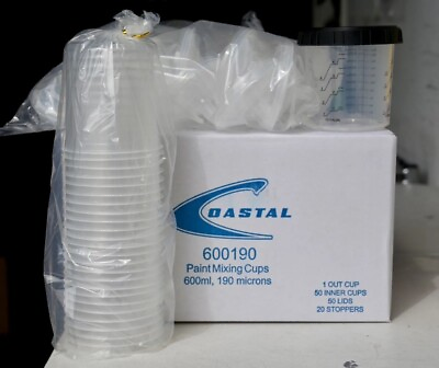 #ad PPS Cups 600ML Disposable Paint Cups Lids For Spray Guns 50pk. Free FastShipping $100.00