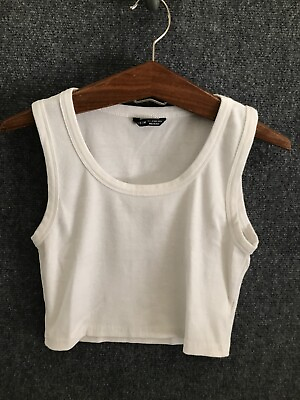 #ad Shein Tank Top Womens Size L 8 10 White Ribbed Fabric Stretch $5.99