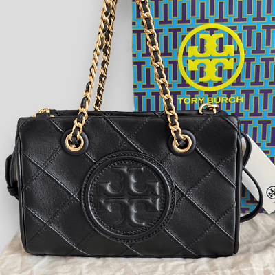 #ad AUTHENTICATED NWT Tory Burch Mini Fleming Soft Chain Tote in Black $500 $398.00
