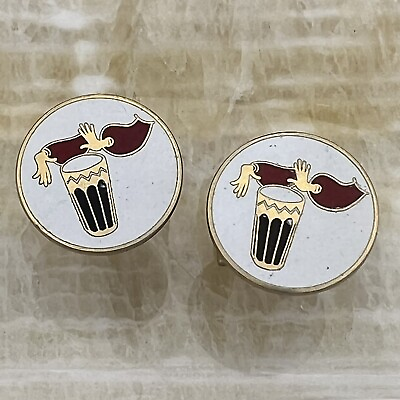 #ad Vintage Cufflinks Gold Tone Enamel Bongo Percussion Player Mid Century Hipster $39.99