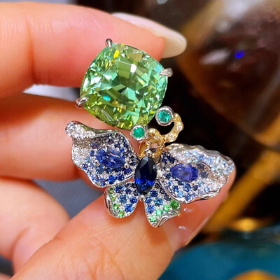 #ad New Fashion Cute Butterfly Mint Green Citrine Gemstone Silver Charm Women Ring $8.98