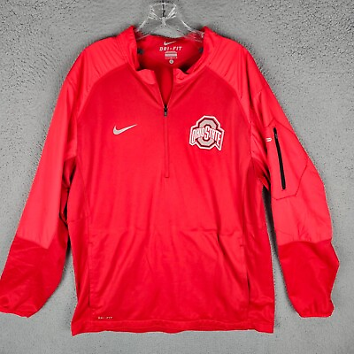 #ad Nike Ohio State NCAA Performance Pullover Men Large Red 1 2 Zip Dri Fit Athletic $28.88