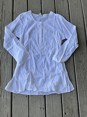 #ad J.Crew Women Size Small Tunic Top Long Sleeve Embroidered White Beach Cover $14.45