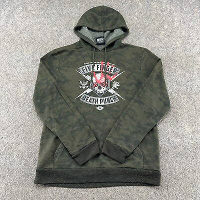 #ad Five Finger Death Punch Hoodie Mens S Green Camo Band Graphic Skull Emo Goth $12.49