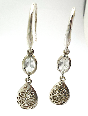 #ad .925 Sterling Silver Pear Drop w Synthetic Stone Dangle Earrings BG019 $25.00