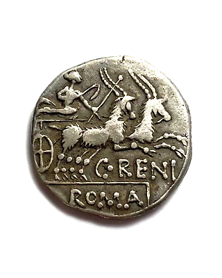 #ad ANCIENT ROMAN SILVER DENARIUS. JUNO. BIGA WITH GOATS. C. RENIUS 138BCE GENUINE GBP 214.00