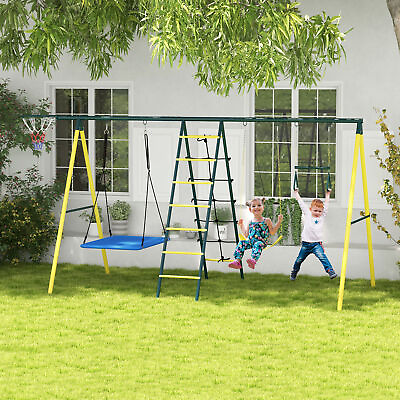 #ad Metal Swing Set for Backyard 5 in 1 Design for Ages 3 8 Yellow $209.99