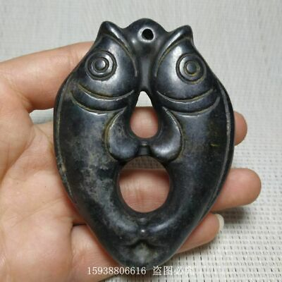 #ad Chinese Hongshan Culture Iron Meteorite Pisces Jade Hanging Jade Pendant Plate $19.99
