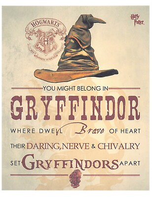 #ad Harry Potter Hogwarts School Sorting Hat Poster Print GRYFFINDOR 🏰🧹🦁 $3.99