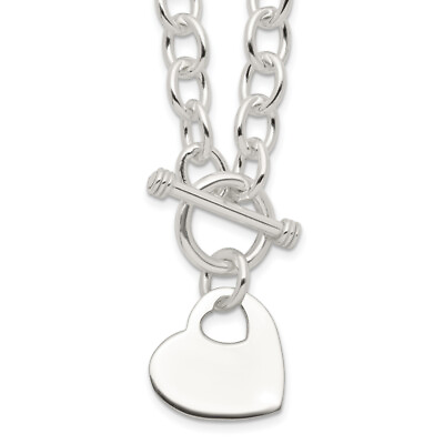 #ad 925 Sterling Silver Engraveable Heart Love Disc On Link Toggle Chain Necklace $242.00