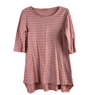 #ad Cut Loose Women#x27;s Tunic Dress Pink Tan Striped High Low Hem Knit Size Small $10.49