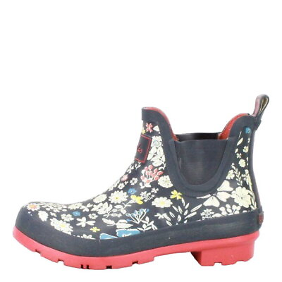#ad Joules Wellibob Womens Blue Rubber Pull On Floral Waterproof Rain Boots Size 7 $33.75
