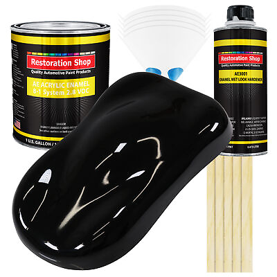 #ad Restoration Shop Super Gloss Jet Black Acrylic Enamel Gallon Kit Auto Paint $174.99