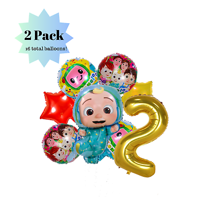 #ad 2 Pack 16 total Cocomelon 2nd birthday foil Balloons Birthday Party $9.99