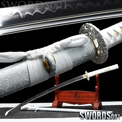 #ad Japanese Warrior Sword Samurai Katana T10 Steel Clay Tempered Silvery Dragon $140.00