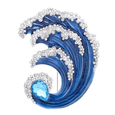 #ad Blue Ocean Wave Brooches Fashion Rhinestone Party Pins Women Coat Jewelry Gift $5.89