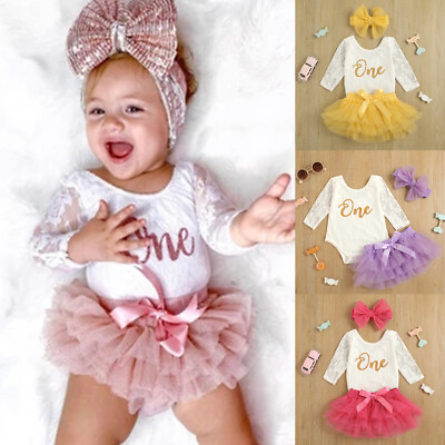 #ad 3pcs Baby Girls 1st Birthday Party Princess Sequins Bow Tutu Skirt Dress Outfits $15.99