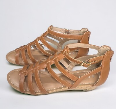 #ad Esprit Womens Wedge Sandals Tan Shoes Carrie Ankle Buckle Zip Cork Heel 7.5 M $20.00