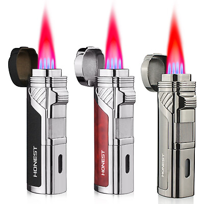 #ad Torch Lighters 4 Jet Flame Butane Lighter Pocket Lighter with Punch Refillable $12.99