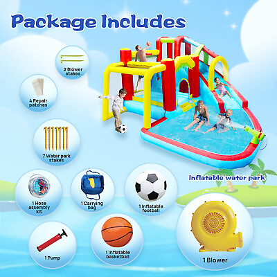 #ad 7 in 1 Inflatable Water Park Outdoor Playground House Jumping Castle with Slide $423.90