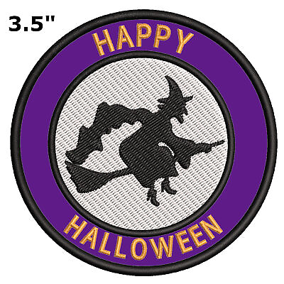 #ad Halloween Patch Embroidered Iron on Applique Witch Broomstick Spooky Scary $5.00