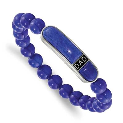 #ad Stainless Steel Polished Enameled Lapis Beaded Stretch Dad Bracelet 7.75quot; $125.00