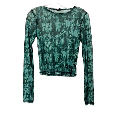 #ad Urban Outfitters Green Printed Mesh Long Sleeve Top Crewneck Size Small $19.99