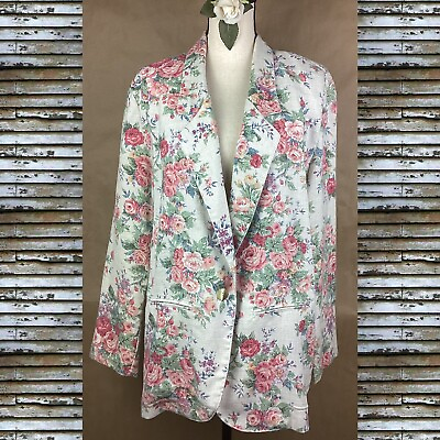 #ad A Byer Vintage Floral Blazer Jacket Women’s Size 14 Cottage Core Woven Knit $28.00