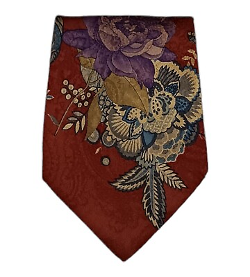 #ad LEONARD PARIS Brown Floral Silk Tie ITALY 56quot; 3.7quot; EC $83.98