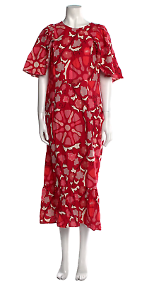 #ad RHODE x Target Linen Zinnia Floral Print Bell Sleeve Midi Dress Red Pink Size 26 $16.80