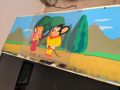 #ad Mighty mouse animation cel 1979 1980 filmation production art background cartoon $399.00