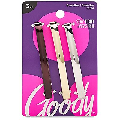 #ad Goody Metal Hair Barrettes Clips 3 Count Assorted Colors Slideproof and ... $5.92