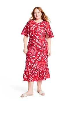 #ad Women#x27;s Zinnia Floral Print Bell Sleeve Midi Dress Ruffle RHODE Red Pink Size 30 $24.99