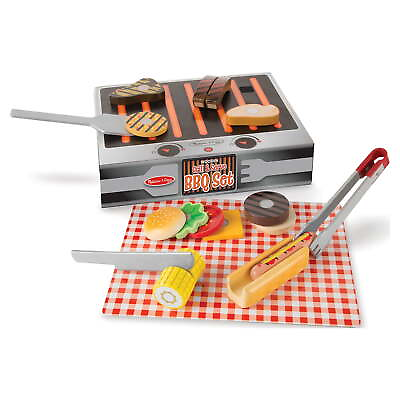 #ad Grill and Serve BBQ Set 20 pcs Wooden Play Food and Accessories $25.72