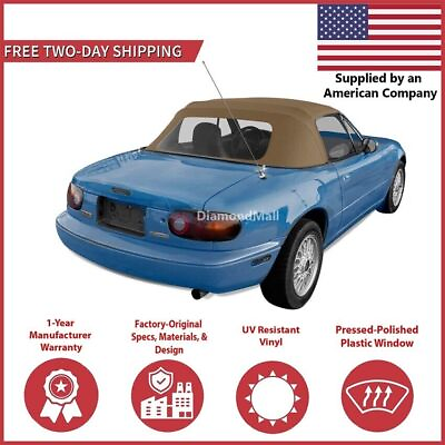 #ad 1990 05 Mazda Miata Convertible Soft Top w DOT Approved Plastic Window Tan $143.10