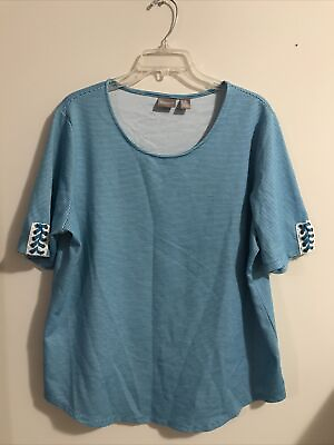 #ad Chicos Womens Blue Size 3 Striped Short Sleeved Blouse A901 $16.99