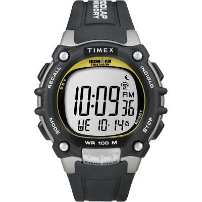 #ad Timex Ironman Traditional 100 Lap Black Silver Yellow Watch T5E231 $68.99