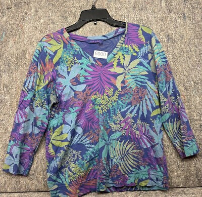 #ad Fresh Produce Top Floral Long Sleeve Floral Lightweight Cotton M USA Made $19.99