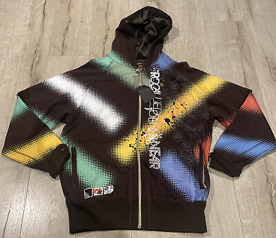 #ad Rocawear Jacket Mens Large Multicolor Hoodie Zipper Pockets Rhinestones NWT $59.95