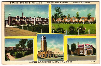 #ad Tower Tourist Village Omaha NE c1940s 78th and Dodge Street Multiview Postcard $3.99