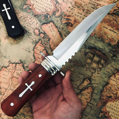 #ad 11quot; Fixed Blade Full Tang Combat Bowie Survival Hunting Knife Brown Wood Sheath $20.72