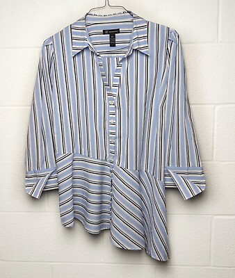 #ad INC Womens Blue Striped Woven Shirt Button Down Blouse XXL Asymmetrical Hem $13.50