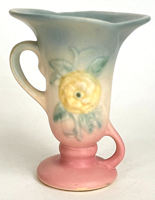 #ad Vintage 1940s Hull USA #127 Art Pottery Vase Camellia Open Rose 4 3 4quot; $24.99