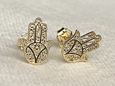#ad #ad 14K solid real gold Hamsa Hand earrings • screw back $120.00
