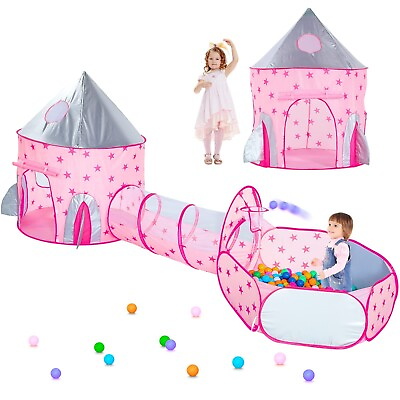 #ad PigPigPen 3pc Kids Play Tent for Girls with Ball Pit Crawl Tunnel Princess ... $88.59
