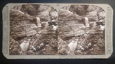 #ad Watkins Glen Stereoview 3D RP C1910 America Geology Water Gorge Chasm GBP 17.95