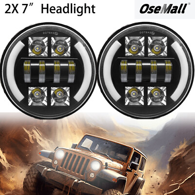 #ad PAIR For Chevrolet Silverado 7quot; LED Headlights Round Halo Angel Eyes motorcycle $49.99