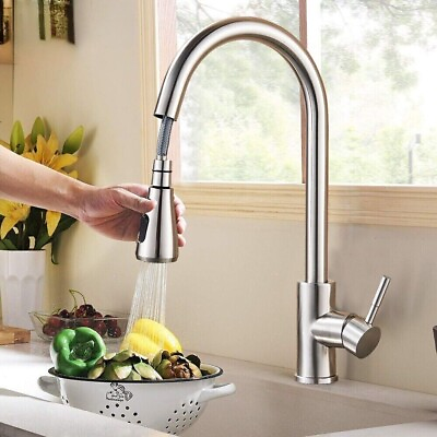 #ad Kitchen Sink Commercial Faucet Pull Out Sprayer Mixer Tap Brushed Nickel $21.59