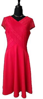 #ad North Style Women Red Size 12 Fit Flare Dress Lace bodice Cap Sleeve Dancing $28.00